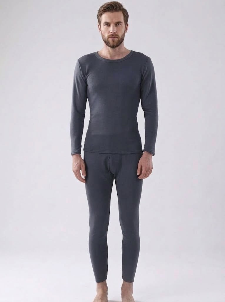 Men’s Thermal Base Layer Set – Long-Sleeve Stretch Top with Fitted Thermal Trousers