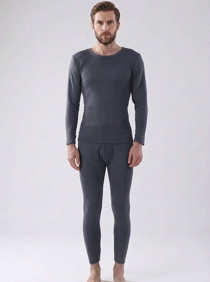 Men’s Thermal Base Layer Set – Long-Sleeve Stretch Top with Fitted Thermal Trousers