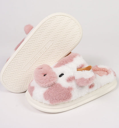 Women’s Plush Cow Slippers – Cosy Closed-Toe House Shoes with Playful Animal Design