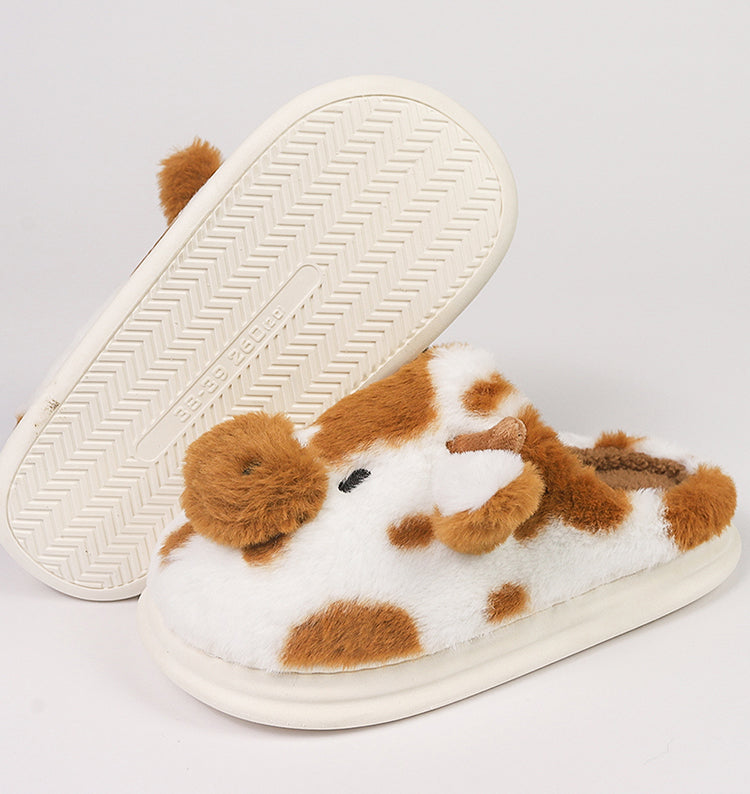 Women’s Plush Cow Slippers – Cosy Closed-Toe House Shoes with Playful Animal Design