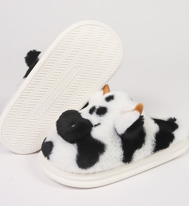 Women’s Plush Cow Slippers – Cosy Closed-Toe House Shoes with Playful Animal Design
