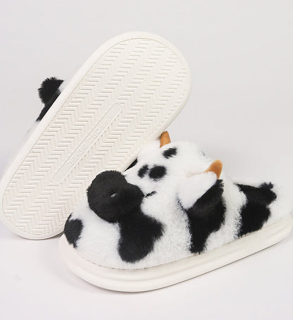 Women’s Plush Cow Slippers – Cosy Closed-Toe House Shoes with Playful Animal Design