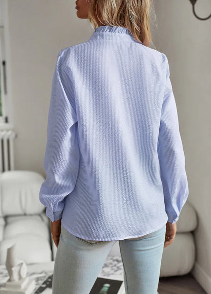 Women’s Ruffle-Trim Button Blouse – Textured Long-Sleeve Style for Office and Everyday Wear