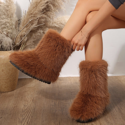 Women's Suede-Look Faux Fur Lined Knee-High Boots - Black