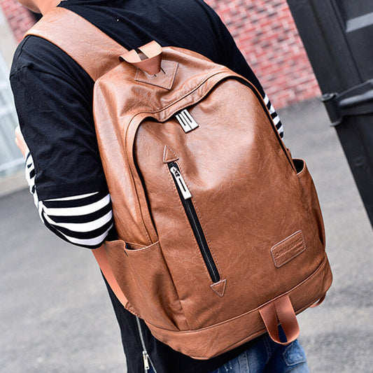 Men’s Faux-Leather Laptop Backpack – Spacious Multi-Pocket Design with Padded Shoulder Straps