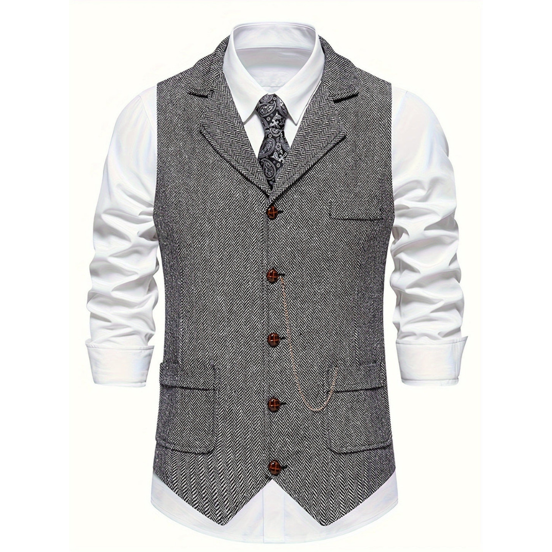 Men’s Tailored Lapel Vest – Refined Button-Front Layer for Smart Occasion Wear