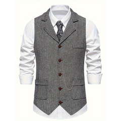 Men’s Tailored Lapel Vest – Refined Button-Front Layer for Smart Occasion Wear