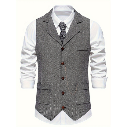 Men’s Tailored Lapel Vest – Refined Button-Front Layer for Smart Occasion Wear