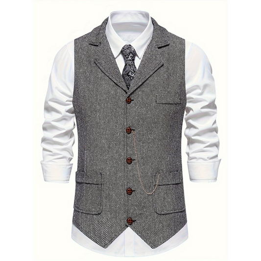 Men’s Tailored Lapel Vest – Refined Button-Front Layer for Smart Occasion Wear