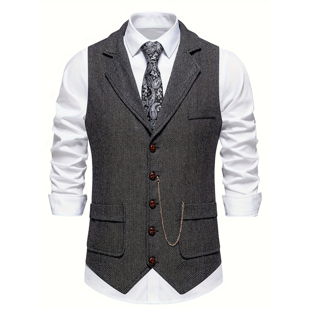 Men’s Tailored Lapel Vest – Refined Button-Front Layer for Smart Occasion Wear