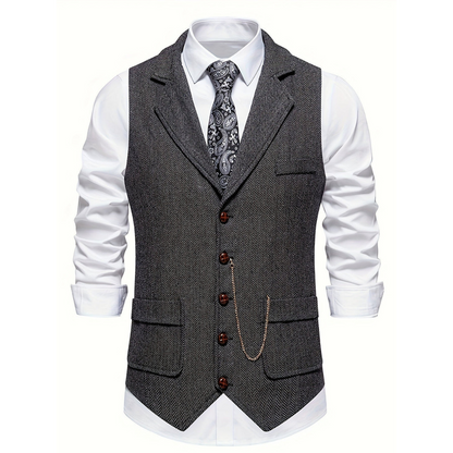 Men’s Tailored Lapel Vest – Refined Button-Front Layer for Smart Occasion Wear