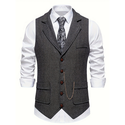Men’s Tailored Lapel Vest – Refined Button-Front Layer for Smart Occasion Wear