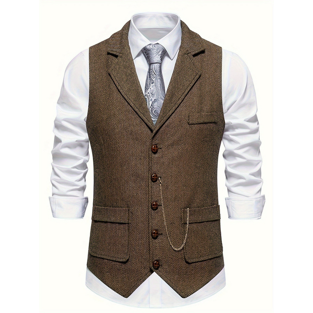 Men’s Tailored Lapel Vest – Refined Button-Front Layer for Smart Occasion Wear
