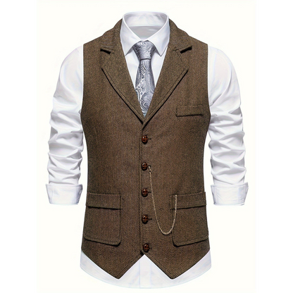 Men’s Tailored Lapel Vest – Refined Button-Front Layer for Smart Occasion Wear