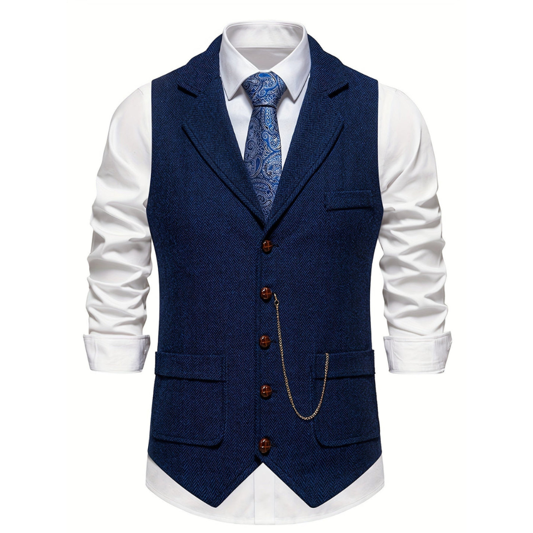 Men’s Tailored Lapel Vest – Refined Button-Front Layer for Smart Occasion Wear