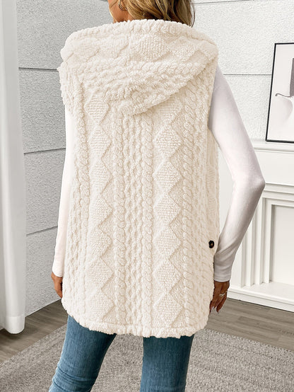 Women’s Long Knitted Waistcoat – Hooded with Button Front