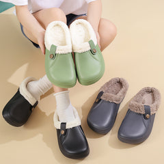 Women's Faux Fur Lined Platform Clog Slippers - Black (US 4-14)
