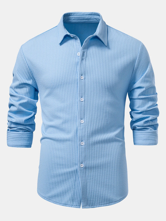 Men’s Sculpted Ribbed Stretch Shirt – Muscle Fit Button-Up for Smart Casual Wear