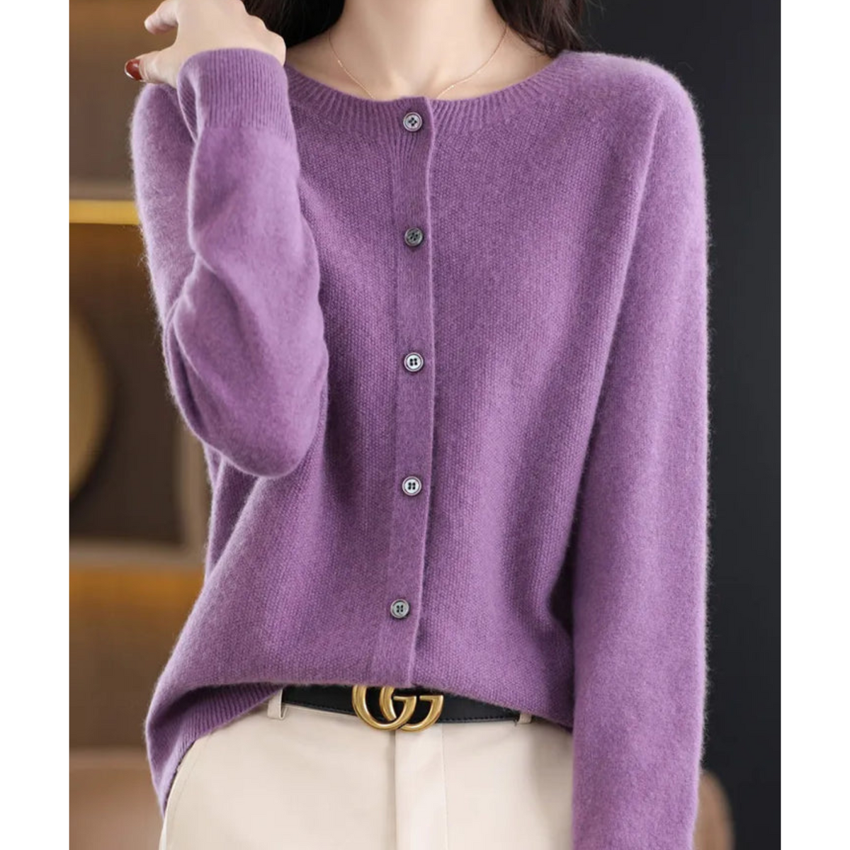 Luxury Merino Wool & Cashmere Cardigan for Women – Elegant O-Neck Winter Knit