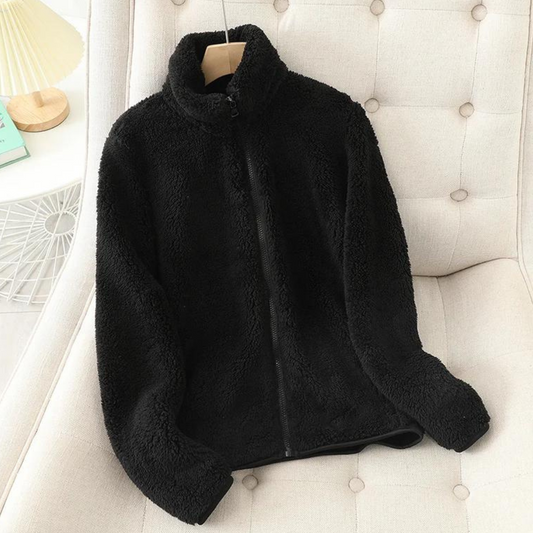 Women’s Plush Fleece Zip Jacket – Soft Stand-Collar Layer for Everyday Winter Comfort
