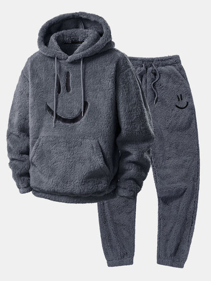 Men’s Plush Teddy Tracksuit – Relaxed Hooded Jogger Set for Winter Comfort