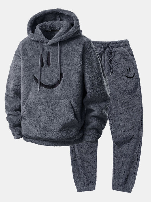 Men’s Plush Teddy Tracksuit – Relaxed Hooded Jogger Set for Winter Comfort