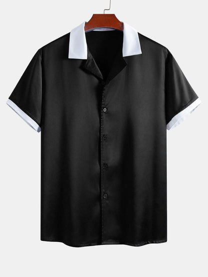 Men’s Smooth Satin Co-Ord – Short-Sleeve Shirt and Drawstring Shorts for Summer Evenings