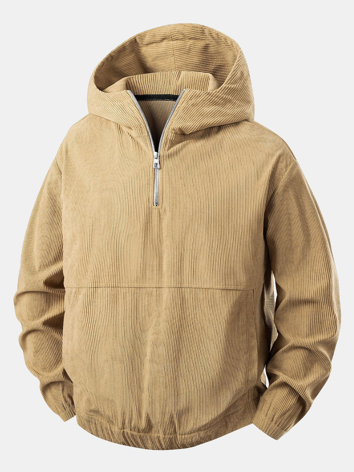 Men’s Corduroy Quarter-Zip Hoodie – Relaxed Textured Pullover for Autumn Layering