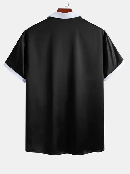 Men’s Smooth Satin Co-Ord – Short-Sleeve Shirt and Drawstring Shorts for Summer Evenings