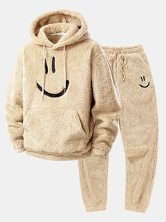 Men’s Plush Teddy Tracksuit – Relaxed Hooded Jogger Set for Winter Comfort