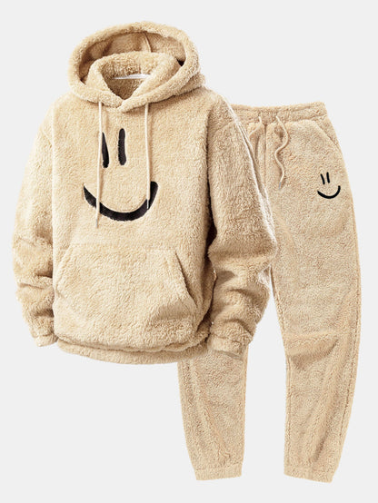 Men’s Plush Teddy Tracksuit – Relaxed Hooded Jogger Set for Winter Comfort
