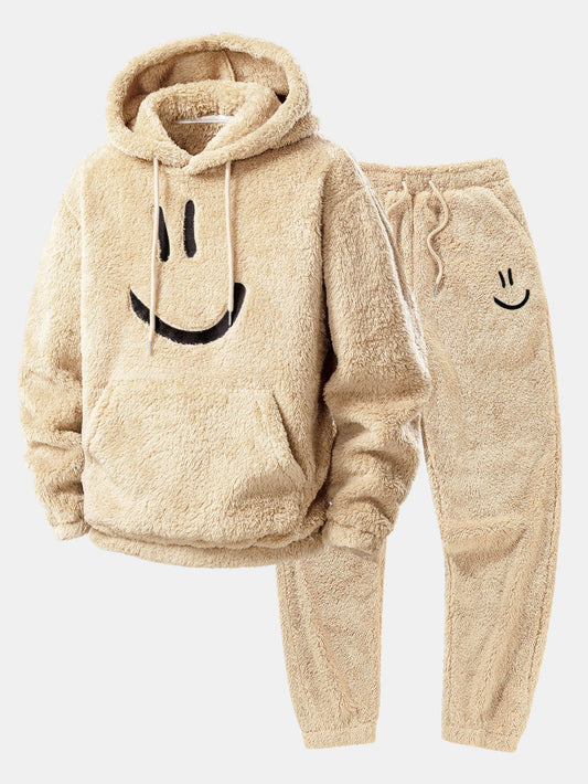 Men’s Plush Teddy Tracksuit – Relaxed Hooded Jogger Set for Winter Comfort