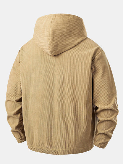 Men’s Corduroy Quarter-Zip Hoodie – Relaxed Textured Pullover for Autumn Layering