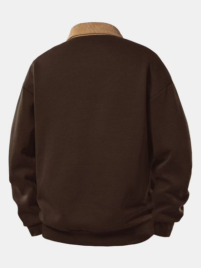 Men’s Relaxed Polo Sweatshirt with Corduroy Collar – Cotton Blend Autumn Layer