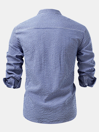 Men’s Lightweight Stand Collar Co-Ord – Seersucker Shirt with Linen Blend Trousers