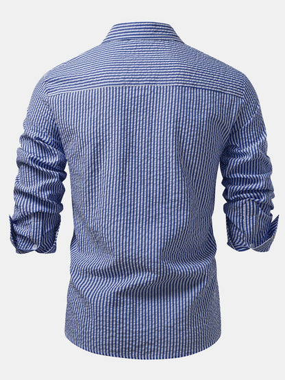 Men’s Seersucker Button-Up Shirt – Regular Fit Smart Casual Layer for Workdays and Weekends