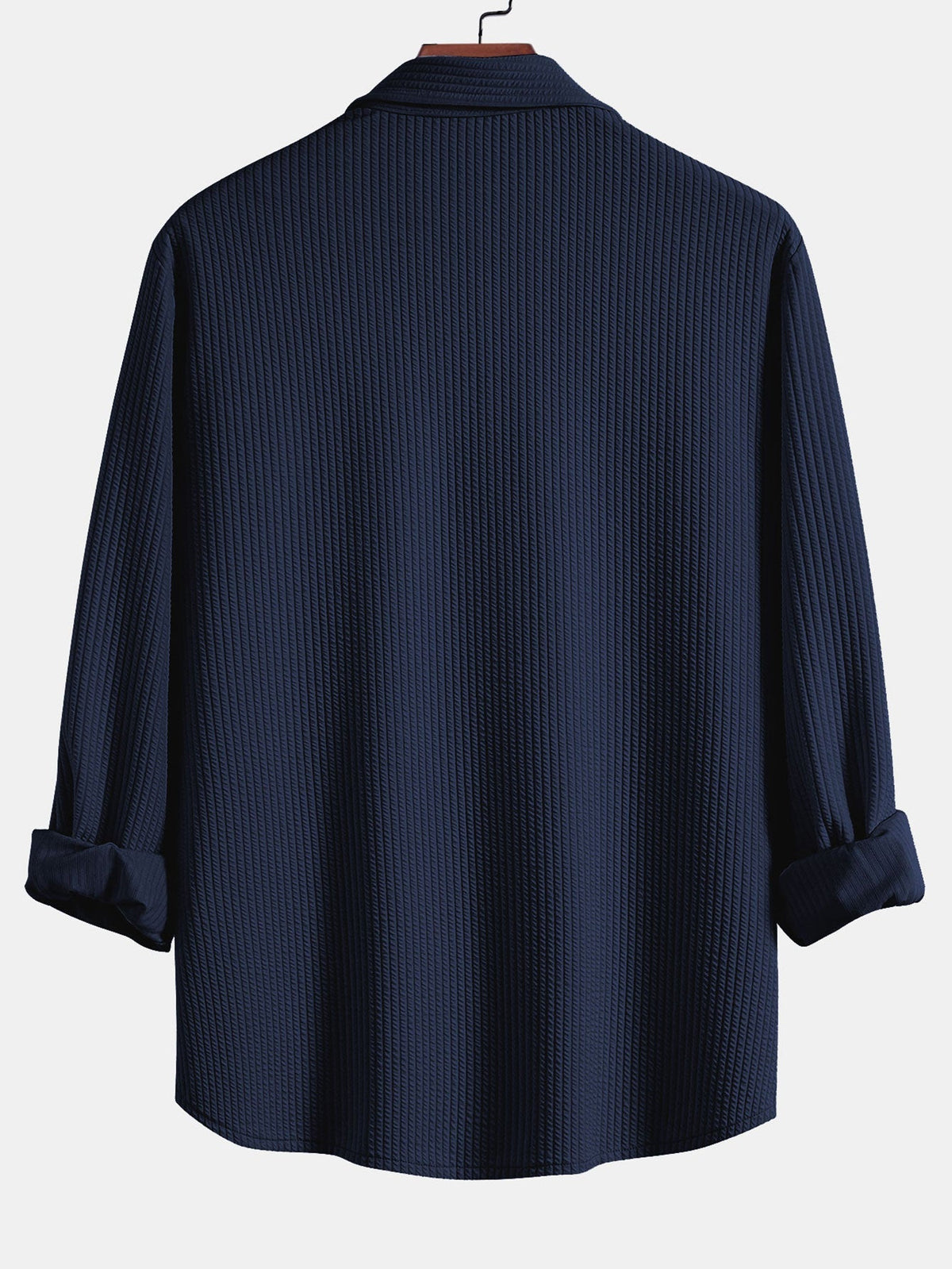 Men’s Muscle-Fit Ribbed Button Shirt – Stretch Textured Smart Casual Top