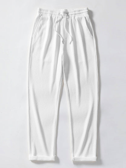 Men’s Ribbed Stand Collar Shirt and Straight-Leg Trousers – Stretch Smart Casual Co-Ord