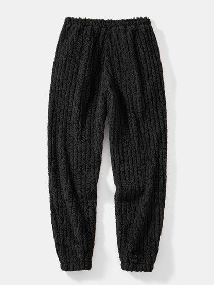 Men’s Winter Teddy Co-Ord Tracksuit – Ribbed Pullover Hoodie with Matching Joggers