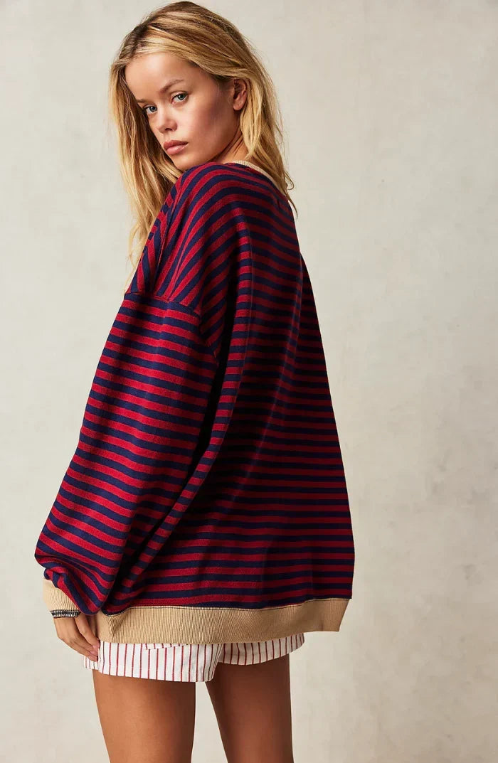Women’s Striped Sweatshirt – Contrast Trims with Dropped Shoulders