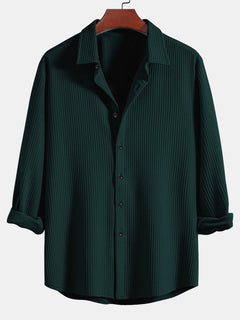 Men’s Muscle-Fit Ribbed Button Shirt – Stretch Textured Smart Casual Top