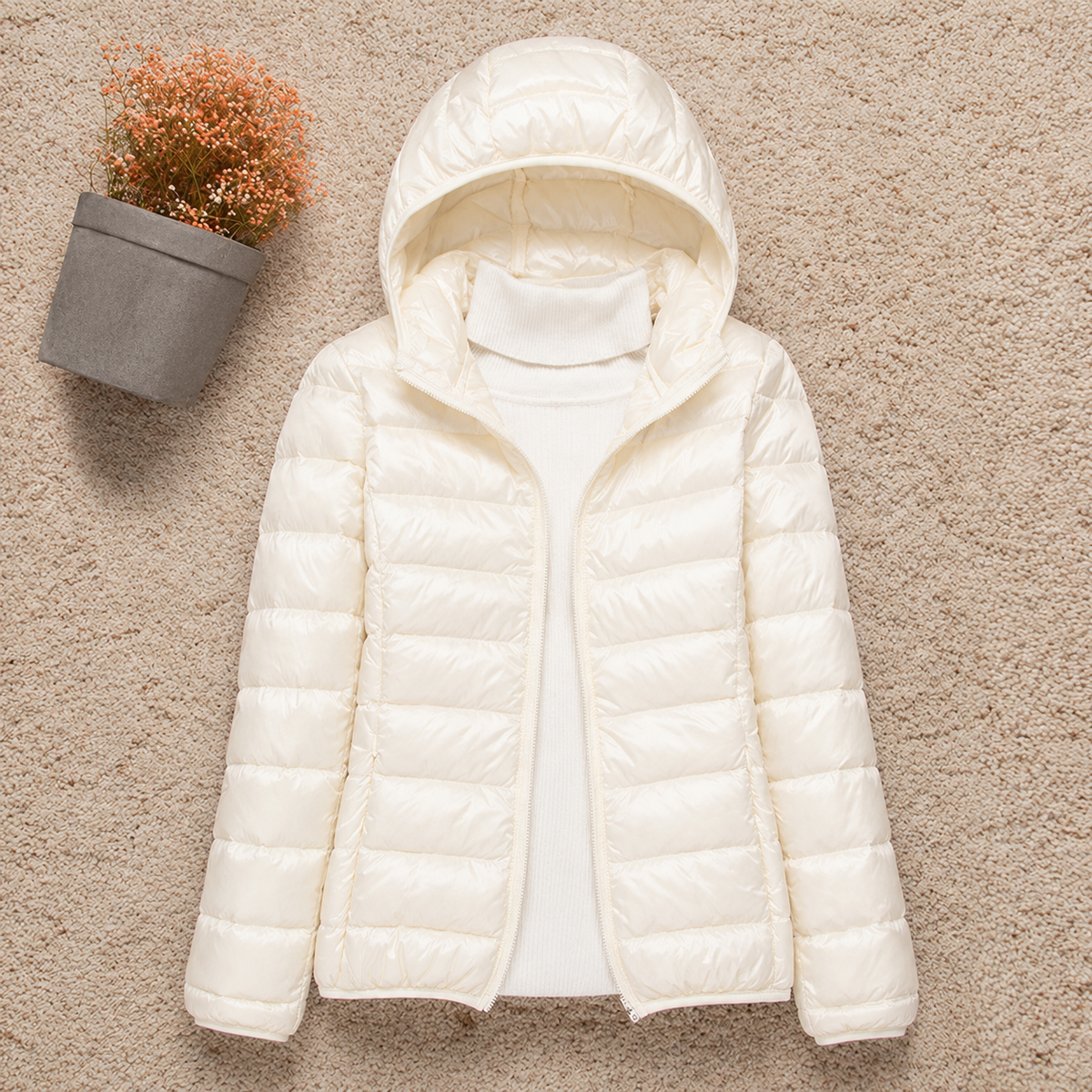 Men’s Lightweight Down Jacket – Packable Hooded Puffer with Zip Pockets