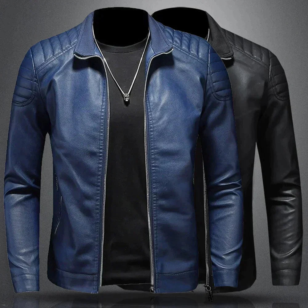 Men’s Quilted-Shoulder Leather Moto Jacket – Sleek Wind-Resistant Layer for City and Weekend Wear