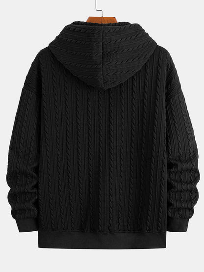 Men’s Textured Zip Hoodie Tracksuit – Jacquard Straight-Leg Set for Cold-Weather Casual Wear