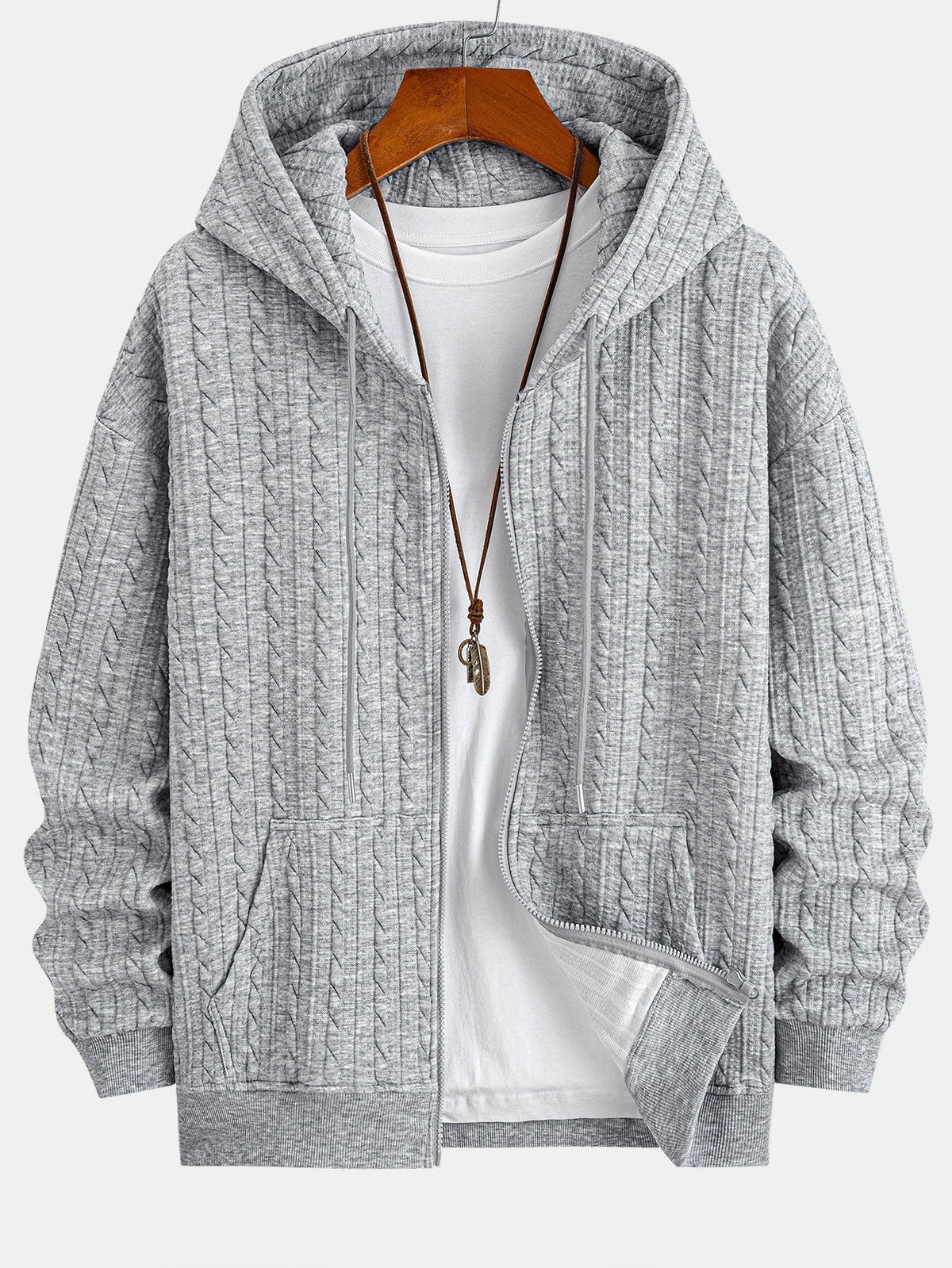 Men’s Textured Zip Hoodie Tracksuit – Jacquard Straight-Leg Set for Cold-Weather Casual Wear