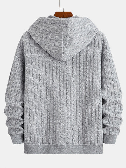 Men’s Textured Zip Hoodie Tracksuit – Jacquard Straight-Leg Set for Cold-Weather Casual Wear