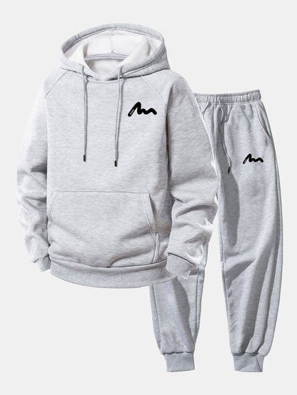 Men’s Printed Hoodie Tracksuit – Relaxed Polyester Jogger Set for Streetwear and Daily Wear