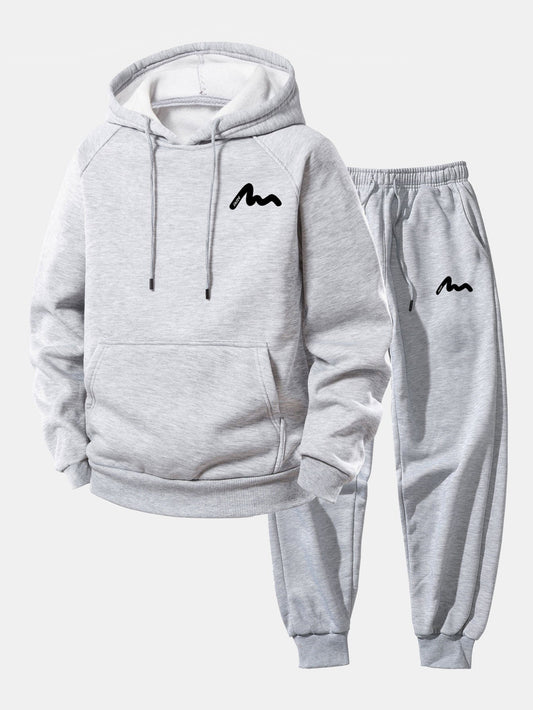 Men’s Printed Hoodie Tracksuit – Relaxed Polyester Jogger Set for Streetwear and Daily Wear