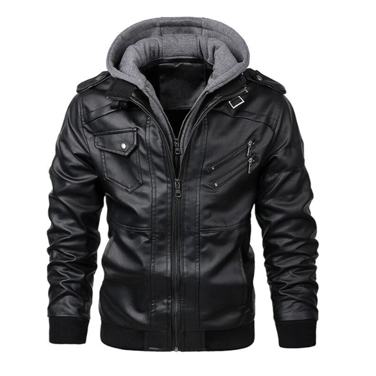 Men’s Hooded Leather Utility Jacket – Multi-Pocket Layer for Everyday Wear