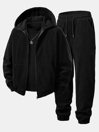 Men’s Corduroy Zip Tracksuit – Relaxed Hoodie and Joggers for Autumn Streetwear